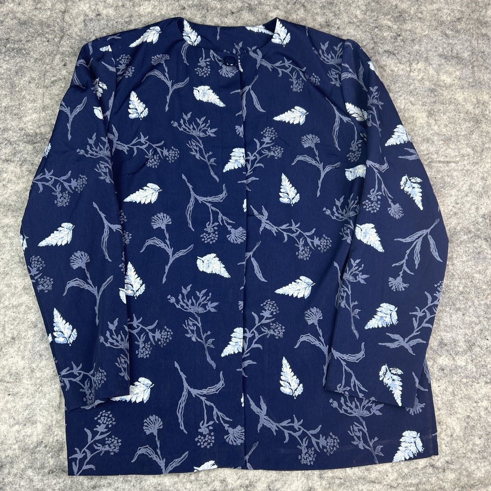 Graver Studio Shirt Womens Med Blue Floral Print Hidden Button Up White Flower
